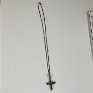 Silver Necklace with Semi precious rubies and marchesites Cross Pendant